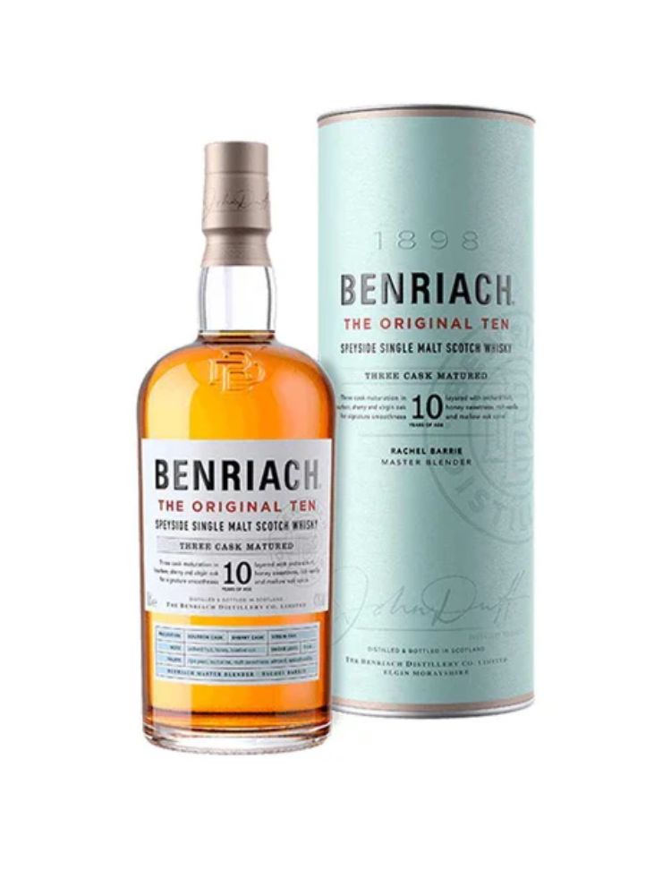 BenRiach 10 Year Old Scotch Whisky, 750mL Bottle on White Background.
