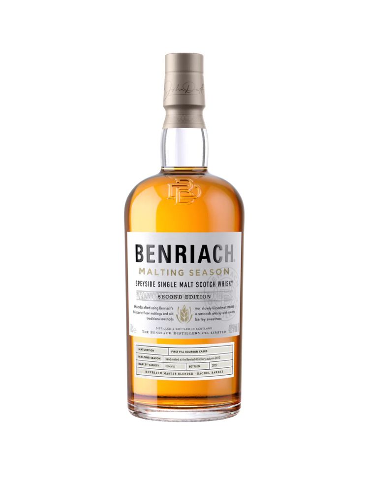BenRiach Malting Season Single Malt Scotch Whisky, 700mL Bottle on White Background.