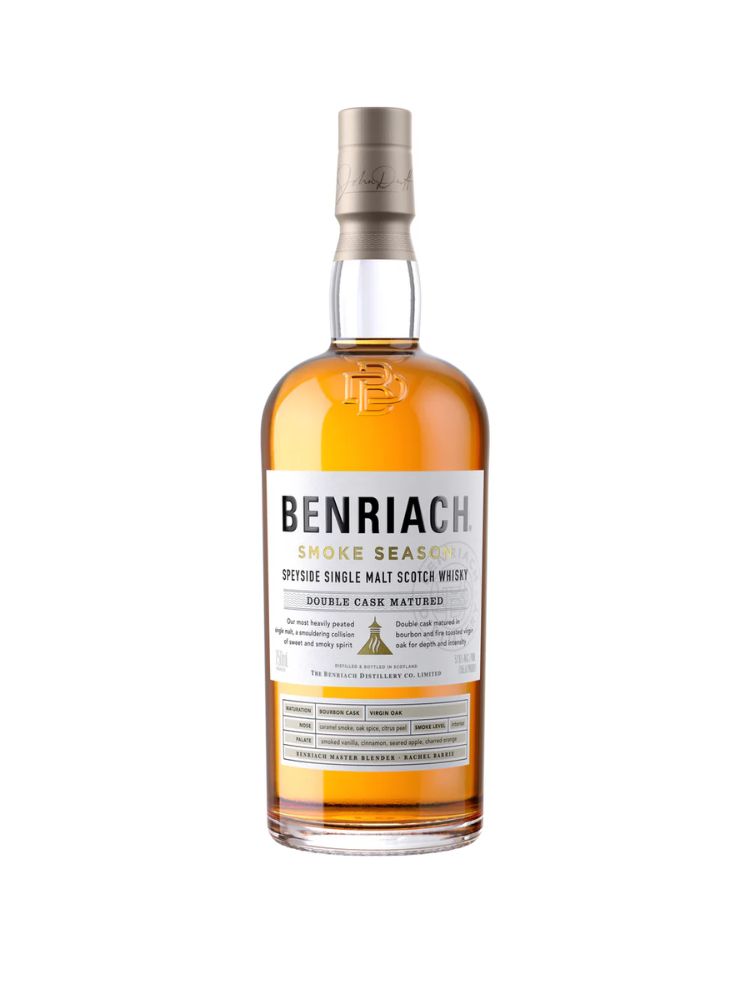 BenRiach Smoke Season Single Malt Scotch Whisky, 750mL Bottle on White Background.