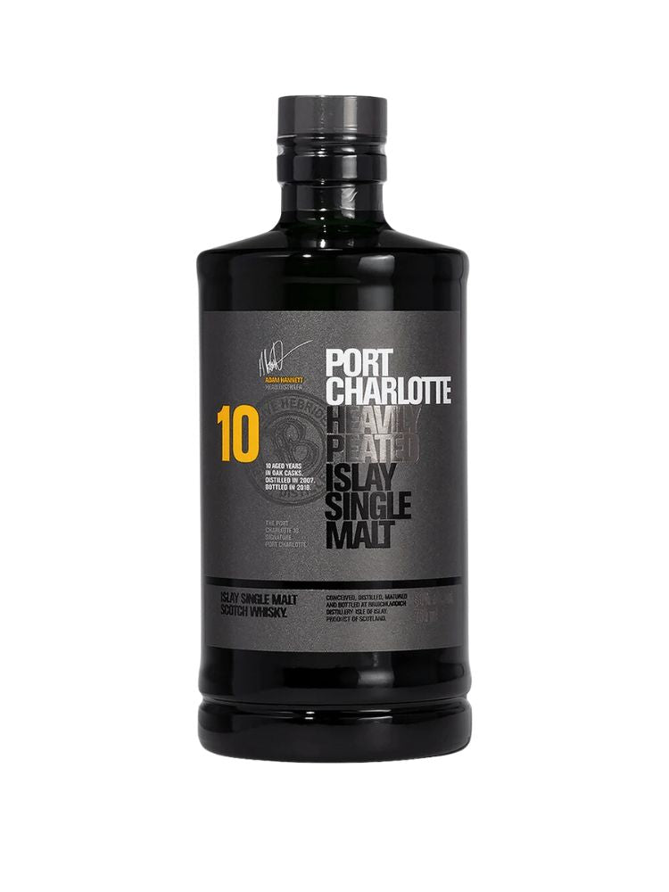 Bruichladdich Port Charlotte 10 Year Old Single Malt Scotch Whisky, 750mL Bottle on White Background
