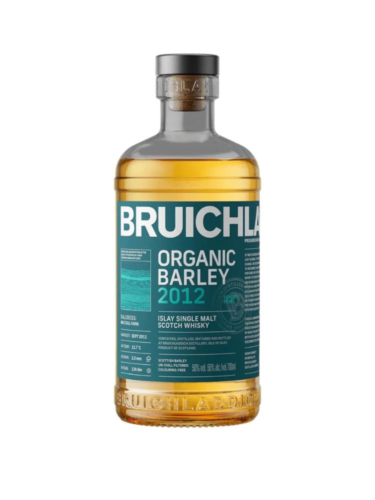 Bruichladdich The Organic 2010 Islay Single Malt Scotch Whisky, 750mL Bottle on White Background.