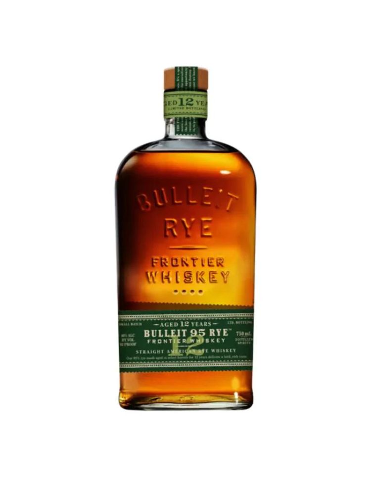 Bulleit Rye 12 Year Rye Whiskey, 750mL bottle on white background