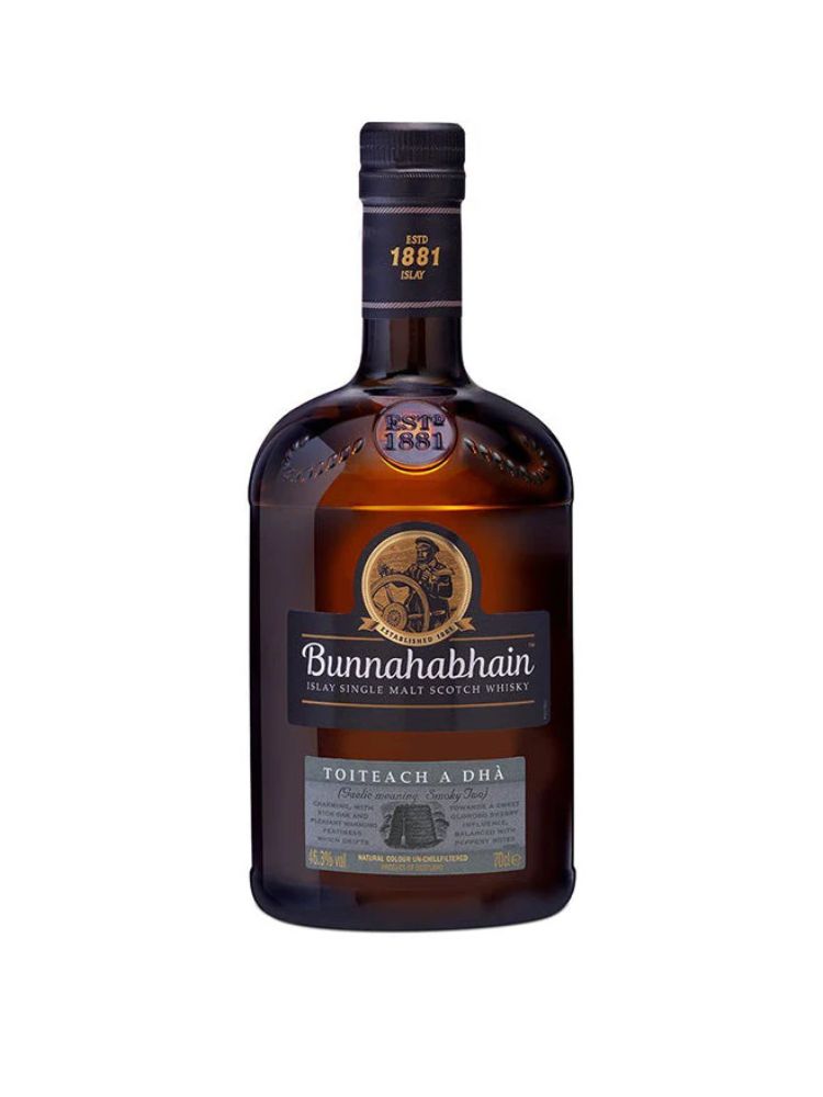 Bunnahabhain Toiteach A Dhà, 750mL Bottle on White Background.