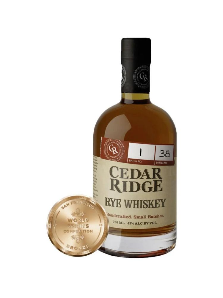 Cedar Ridge Rye Whiskey bottle on white background