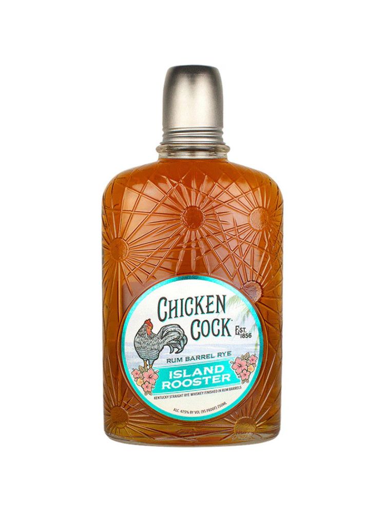 Chicken Cock Island Rooster Kentucky Straight Rye bottle on white background