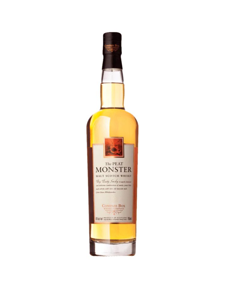 Compass Box The Peat Monster Blended Malt Scotch Whisky, 750mL Bottle on White Background.