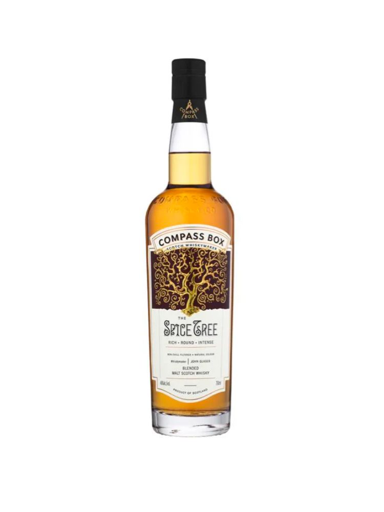 Compass Box The Spice Tree Blended Malt Scotch Whisky, 750mL Bottle on White Background.