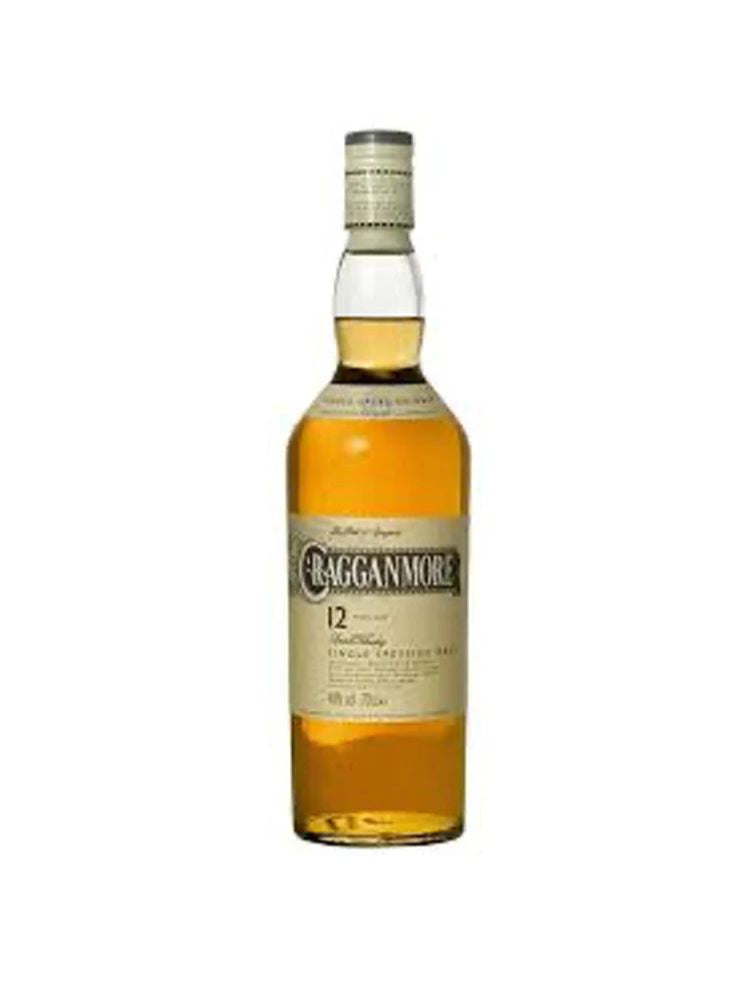 Cragganmore 12 Year Old Single Malt Scotch Whisky, 750mL Bottle on White Background.