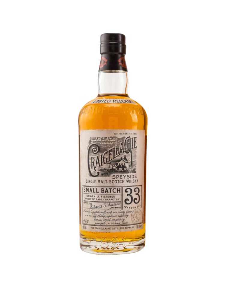 Craigellachie 33 Year Old Single Malt Scotch Whisky, 750mL Bottle on White Background.