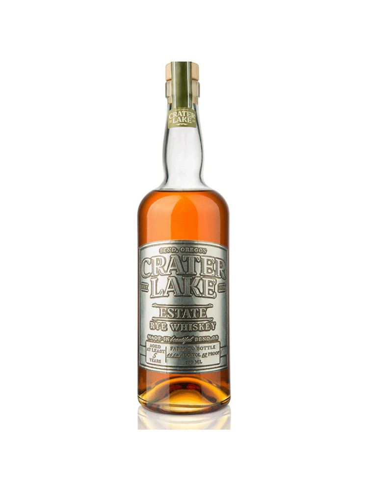 Crater Lake Estate Rye Whiskey, 750mL bottle on white background