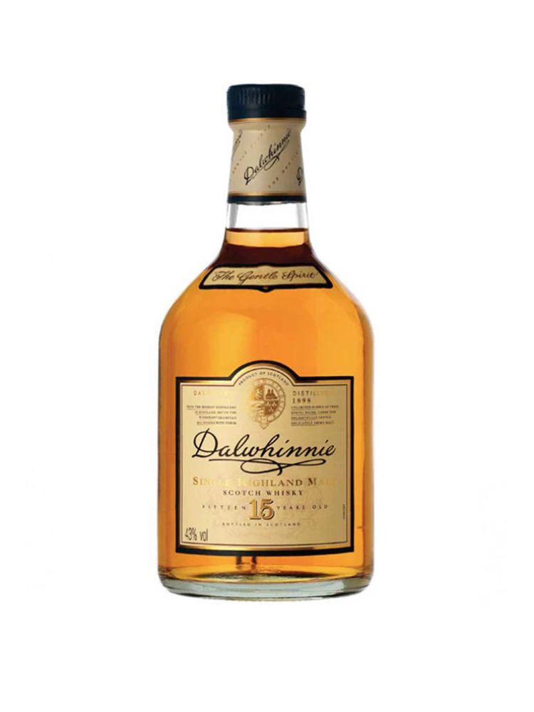 Dalwhinnie 15 Year Old Single Malt Scotch Whisky, 750mL bottle on white background.