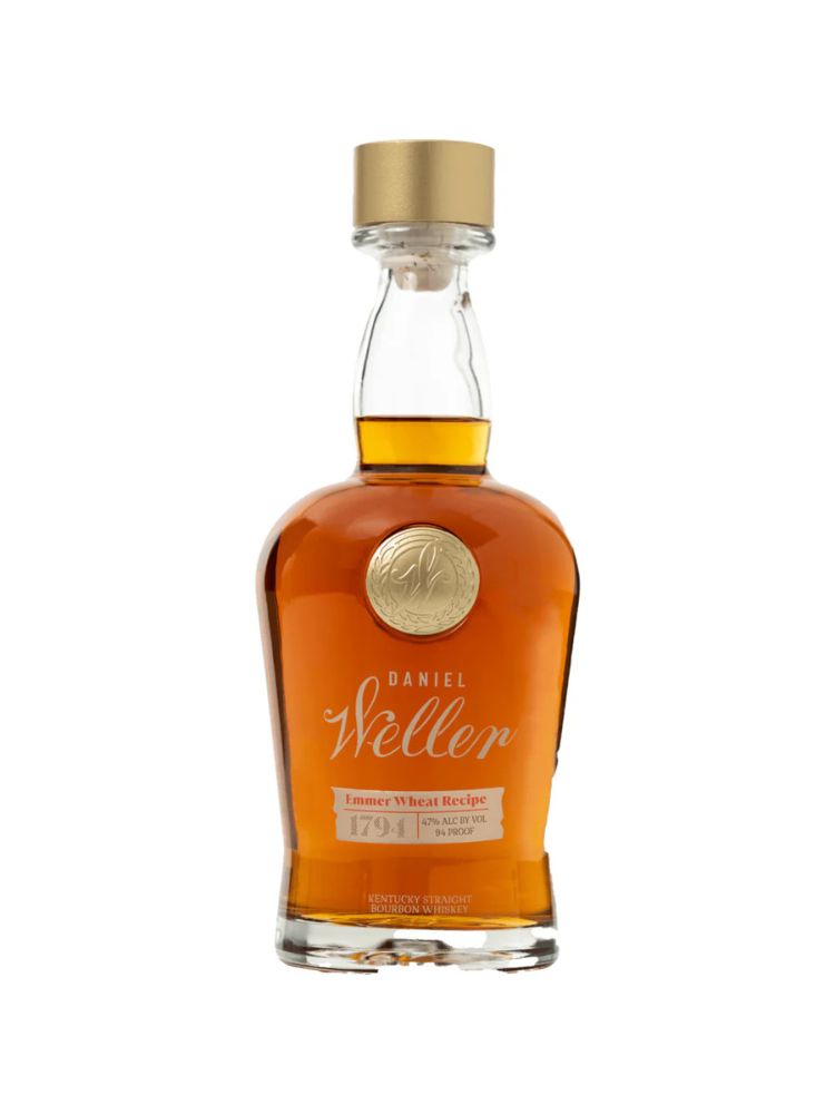 Daniel Weller Emmer Wheat Recipe Bourbon Whiskey bottle on white background