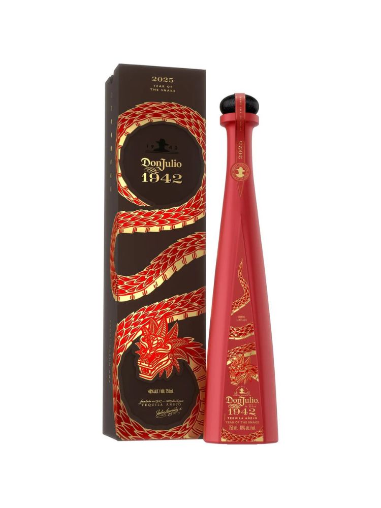 Don Julio 1942 Tequila Year of the Snake 2025 Lunar New Year Limited Edition, 750mL bottle on white background.
