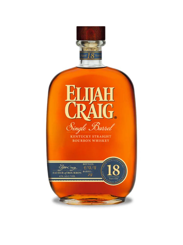 Elijah Craig 18-Year-Old Single Barrel, 750mL bottle on white background