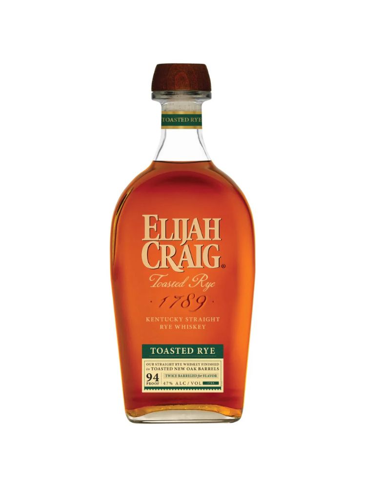 Elijah Craig Toasted Rye Whiskey bottle on white background