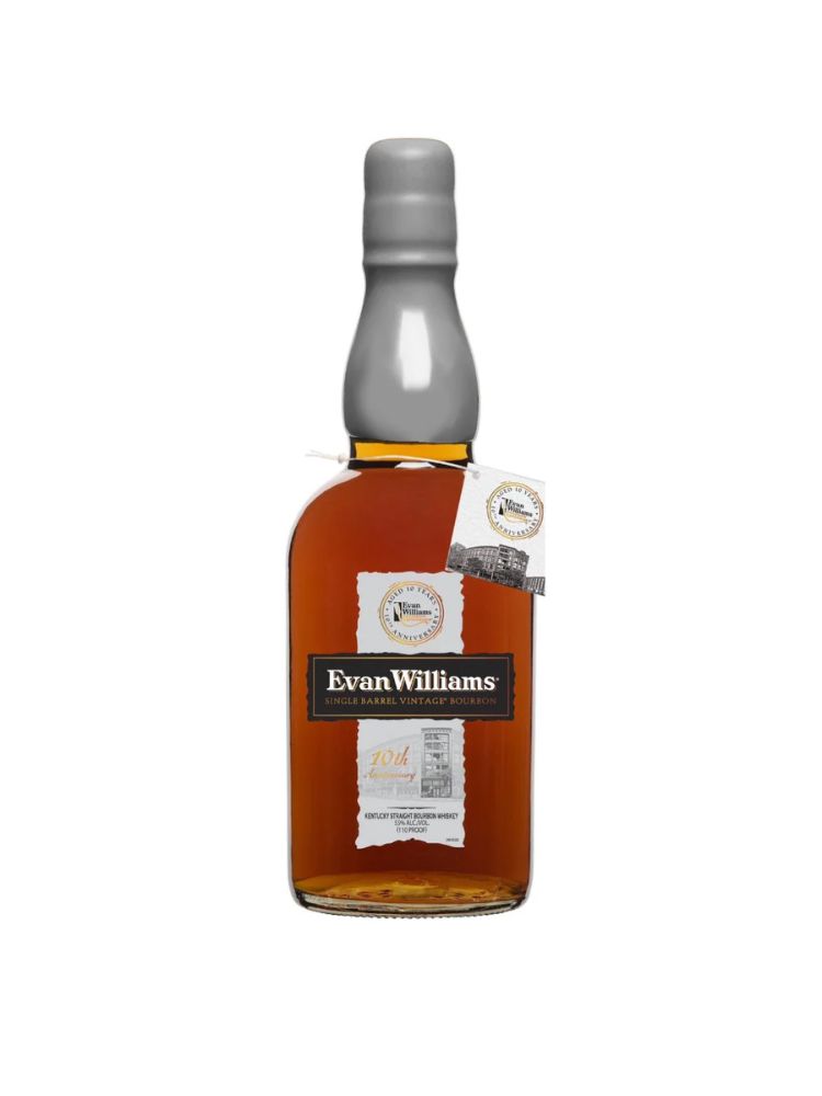 Evan Williams 10th Anniversary Single Barrel Vintage Bourbon, 750mL bottle on white background