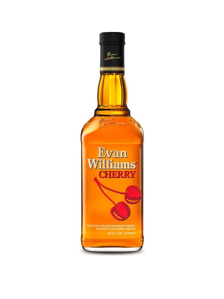 Evan Williams Cherry Whiskey, 750mL bottle on white background