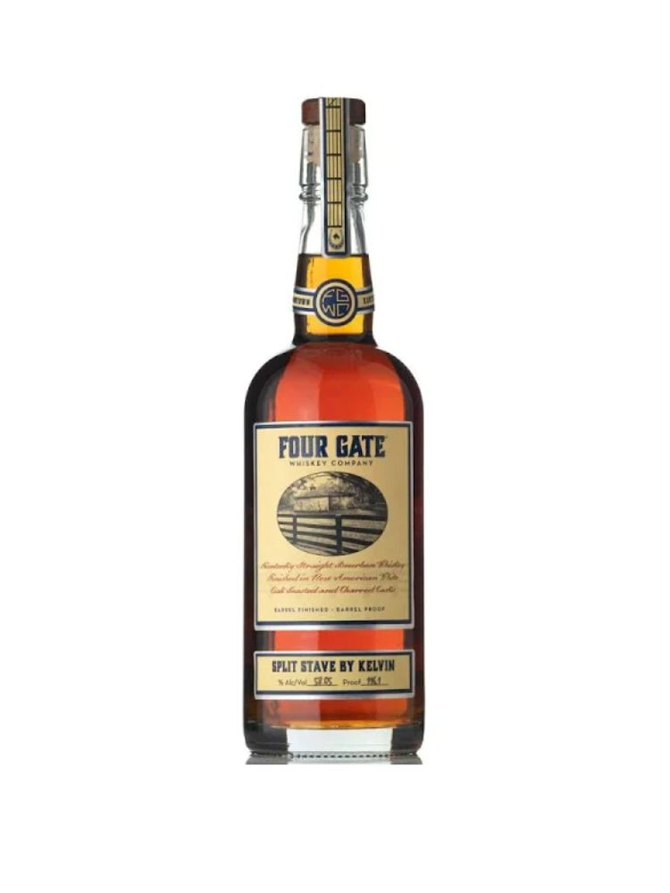 Four Gate Split Stave by Kelvin Straight Bourbon, 750mL bottle on white background