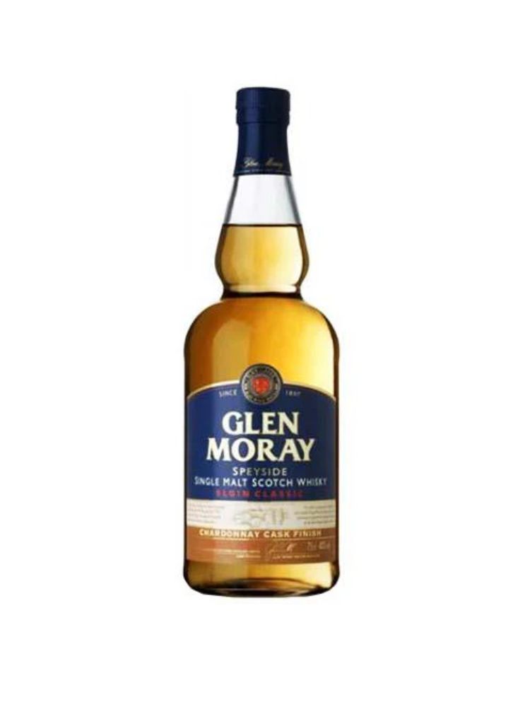 Glen Moray Elgin Classic Chardonnay Cask Finish Scotch Whisky, 750mL Bottle on White Background