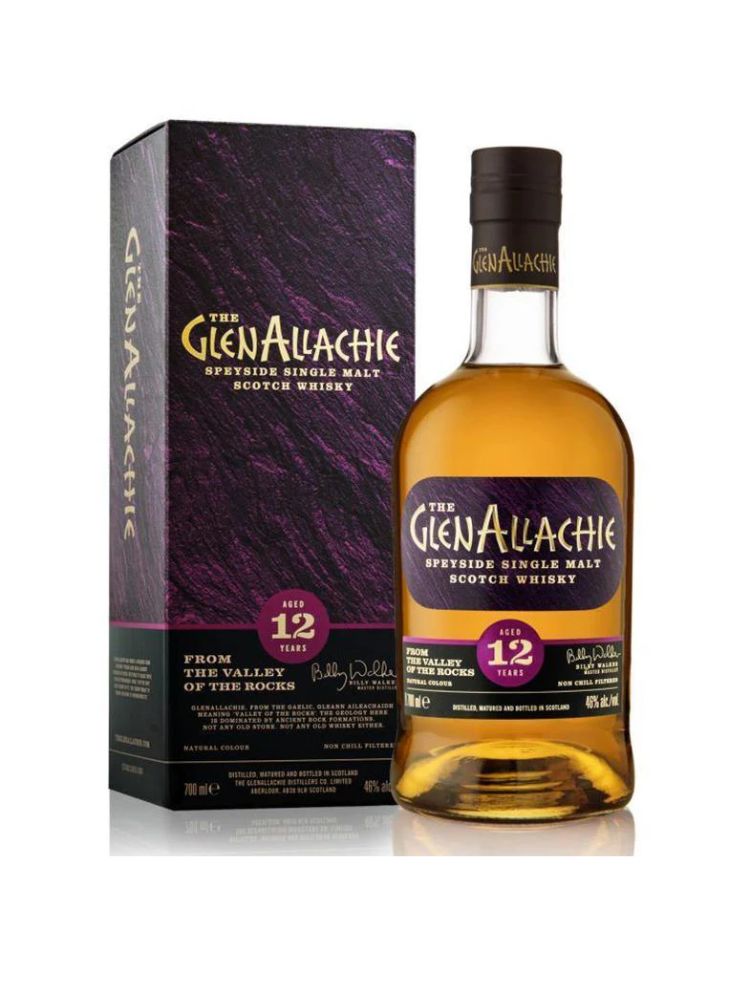 GlenAllachie 12 Year Old Scotch Whisky, 700mL Bottle on White Background