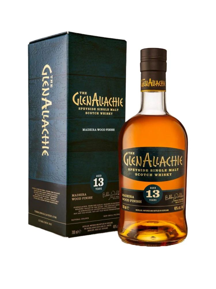 GlenAllachie 13 Year Old Madeira Wood Finish Scotch Whisky, 700mL Bottle on White Background