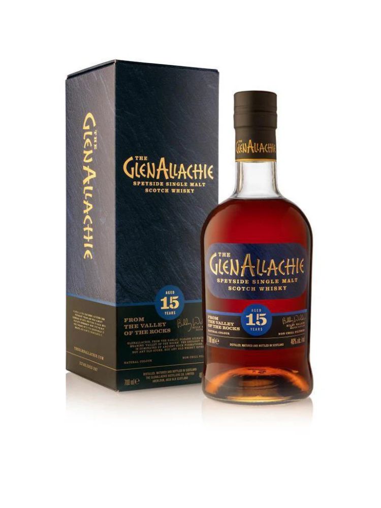 GlenAllachie 15 Year Old Scotch Whisky, 700mL Bottle on White Background