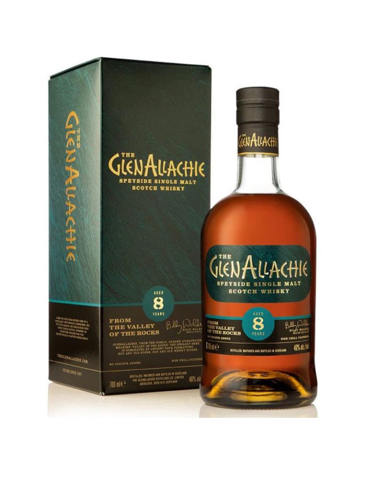 GlenAllachie 8 Year Old Scotch Whisky, 700mL Bottle on White Background