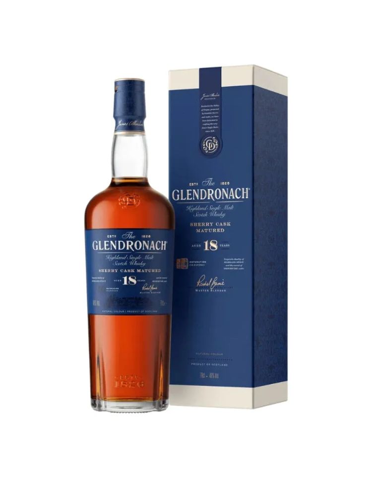 GlenDronach 18 Year Old Single Malt Scotch Whisky, 700mL Bottle on White Background
