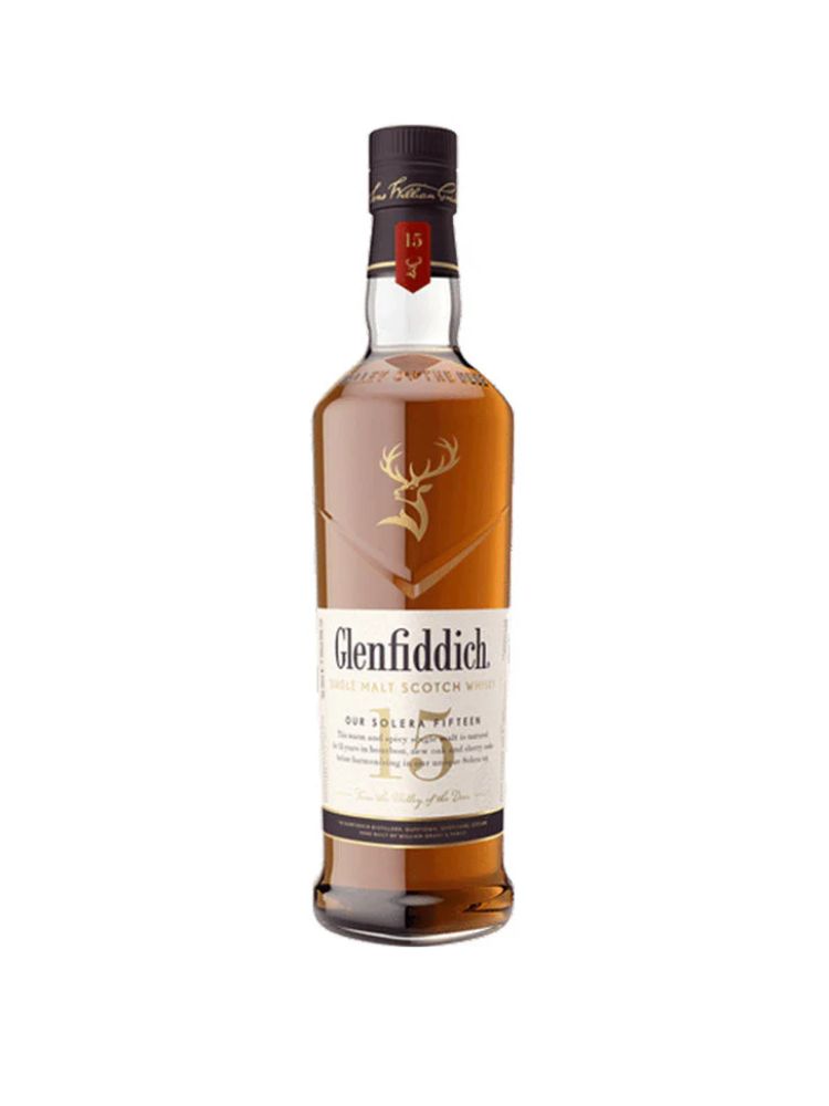Glenfiddich 15 Year Old Single Malt Scotch Whisky, 750mL Bottle on White Background