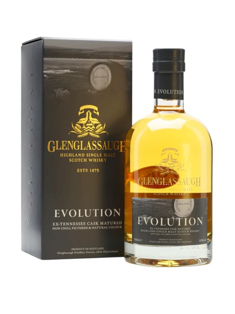 Glenglassaugh Evolution Single Malt Scotch Whisky, 750mL Bottle on White Background