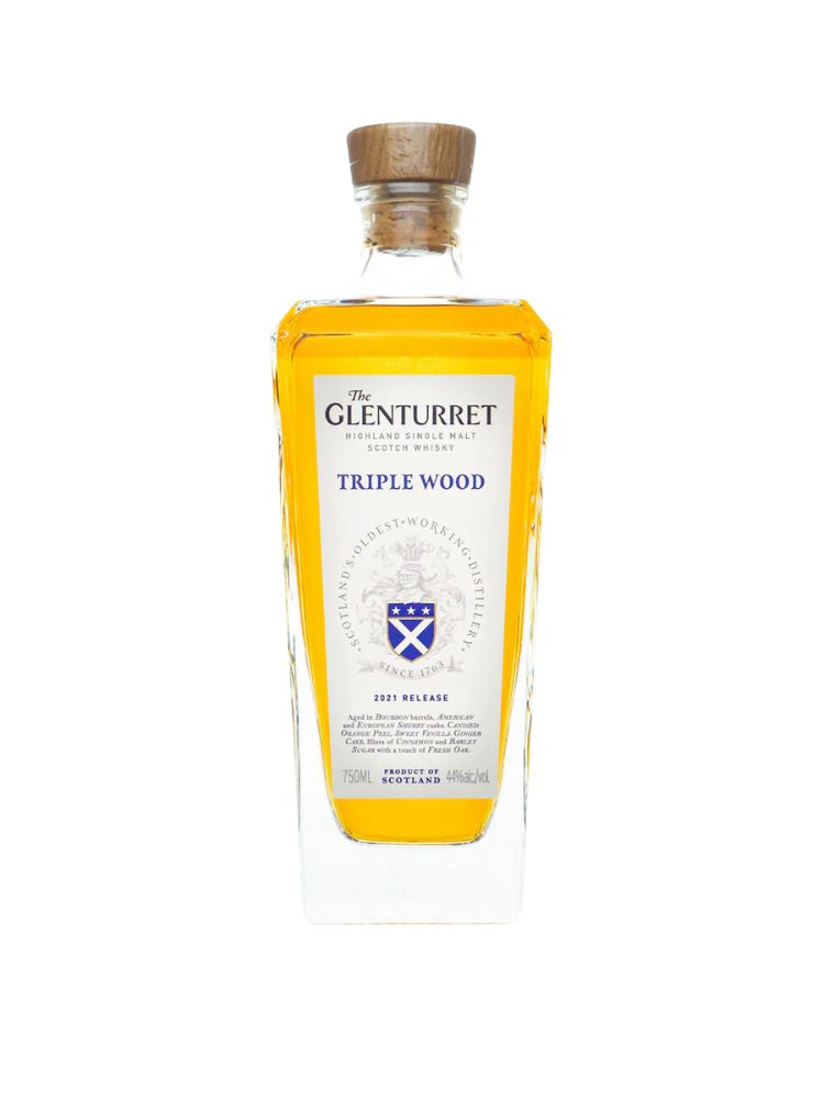 Glenturret Triple Wood Single Malt Scotch, 750mL Bottle on White Background