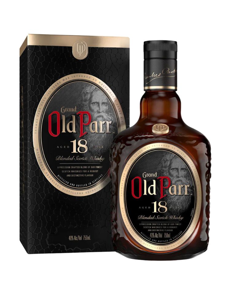 Grand Old Parr 18 Year Old Blended Scotch Whisky, 750mL Bottle on White Background