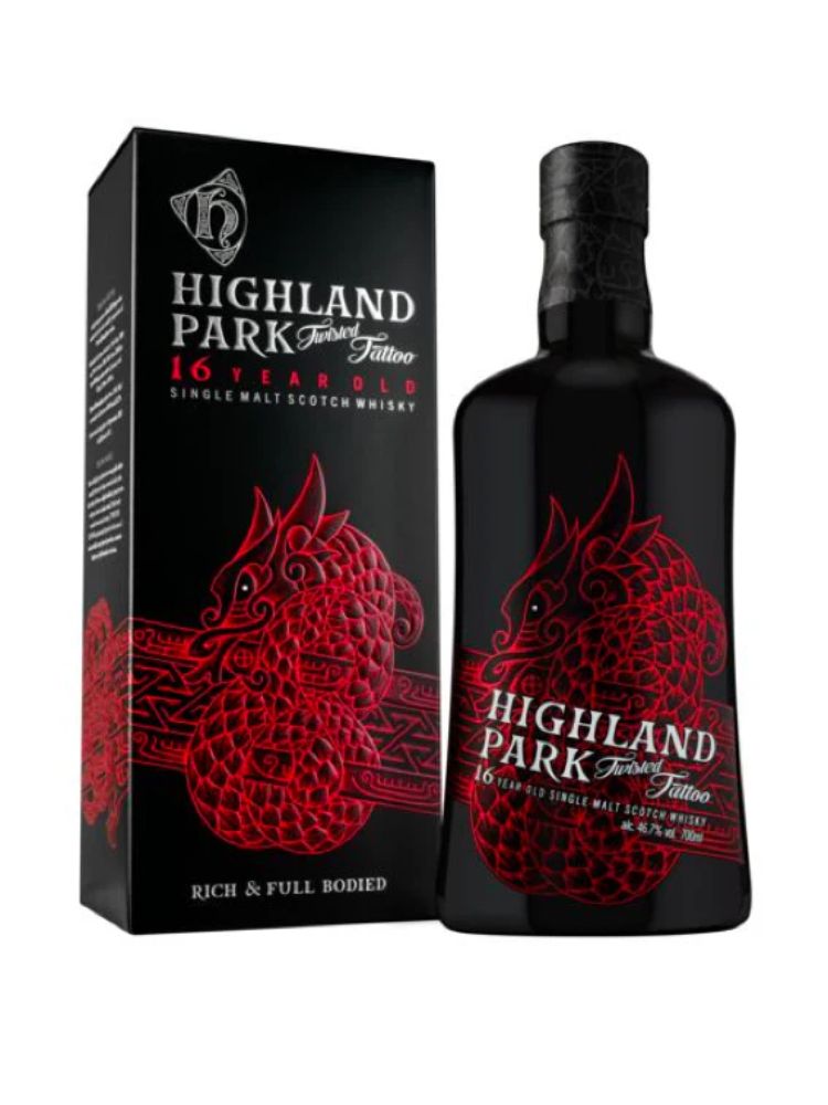 Highland Park 16 Year Old Twisted Tattoo Edition Single Malt Scotch Whisky, 750mL Bottle on White Background