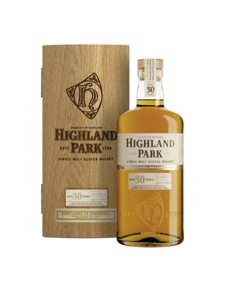 Highland Park 30 Year Old Single Malt Scotch Whisky, 750mL Bottle on White Background