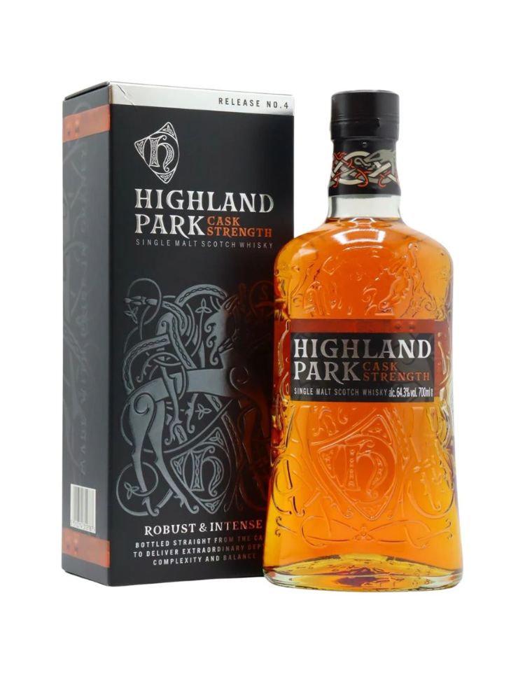 Highland Park Cask Strength Release No. 4 Single Malt Scotch Whisky, 700mL Bottle on White Background