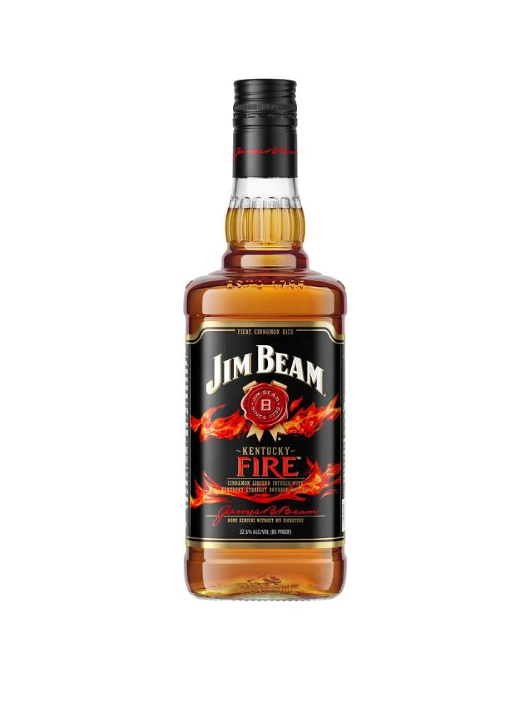 Jim Beam Kentucky Fire Cinnamon Liqueur with Kentucky Straight Bourbon Whiskey, 750mL bottle on white background