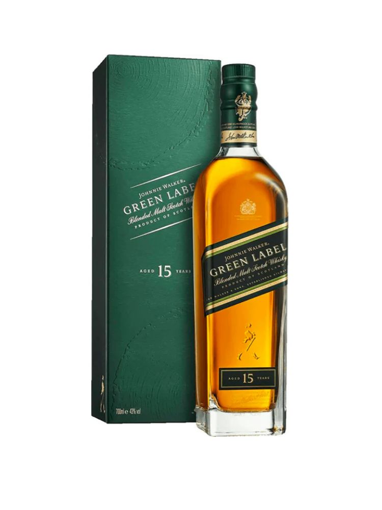 Johnnie Walker Green Label 15 Year Old Blended Malt Scotch Whisky, 750mL Bottle on White Background