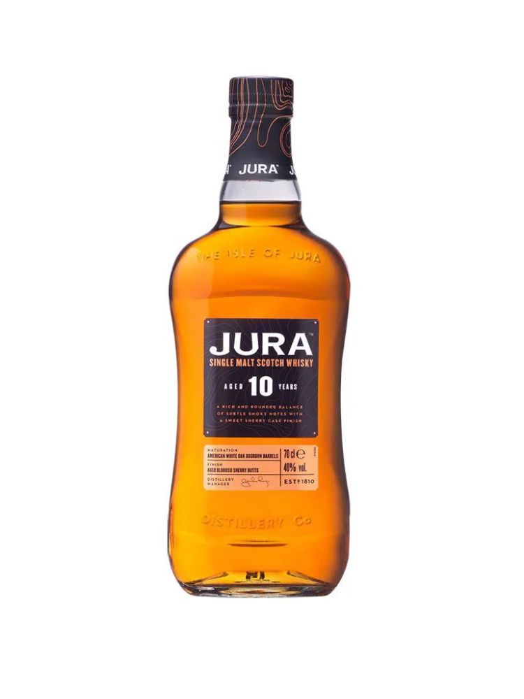 Jura 10 Year Old Single Malt Scotch Whisky, 750mL Bottle on White Background
