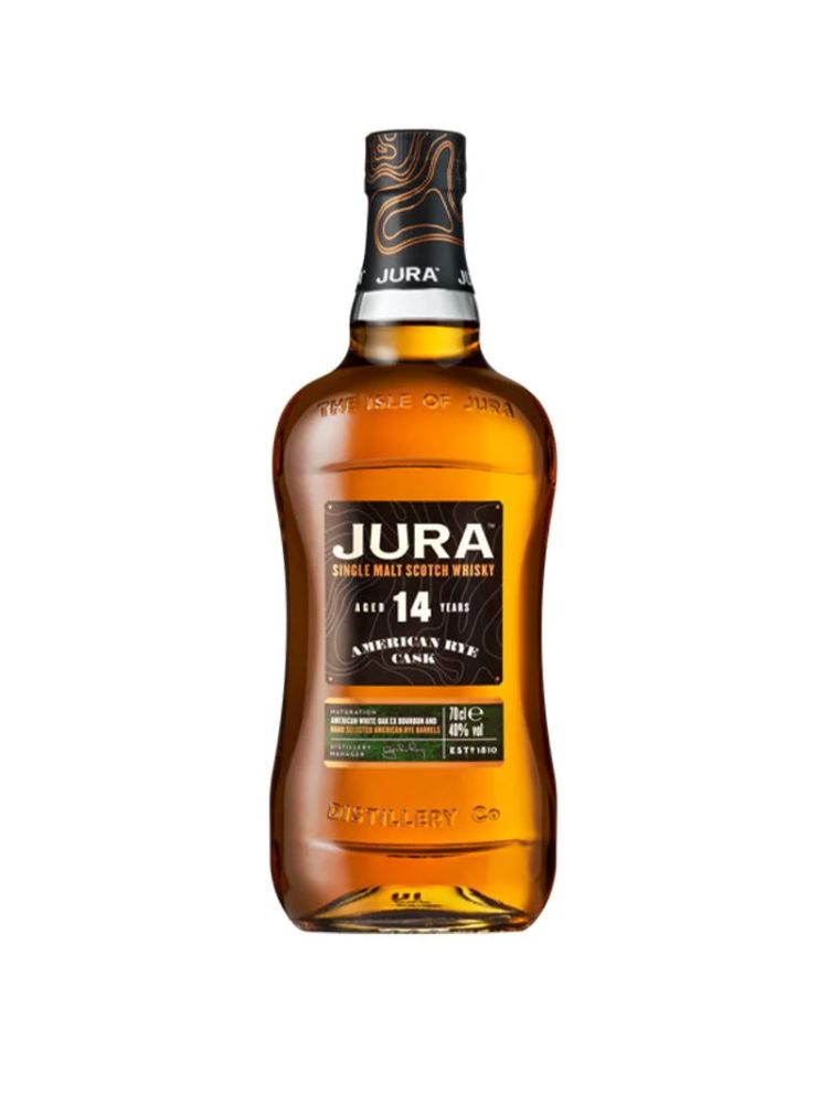 Jura 14 Year Old American Rye Cask Single Malt Scotch Whisky, 750mL Bottle on White Background