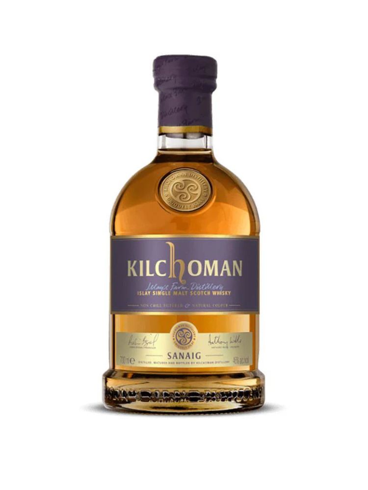 Kilchoman Sanaig Single Malt Scotch Whisky, 700mL Bottle on White Background
