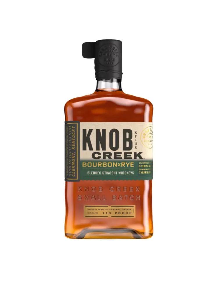 Knob Creek Bourbon X Rye Blended Straight Whiskeys, 750mL bottle on white background