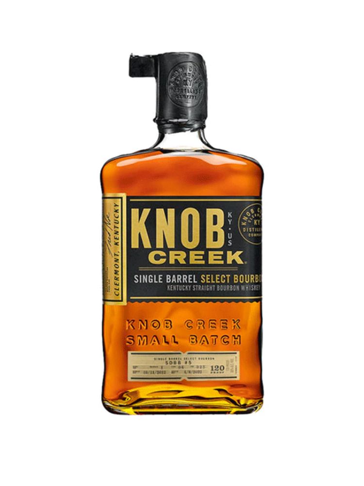 Knob Creek Single Barrel Select Bourbon &quot;6th Floor God&quot;, 750mL bottle on white background