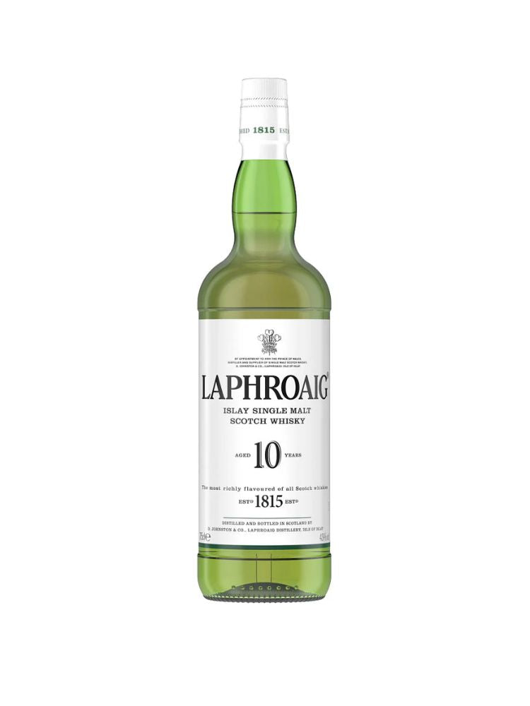 Laphroaig 10 Year Old Islay Single Malt Scotch Whisky, 750mL Bottle on White Background