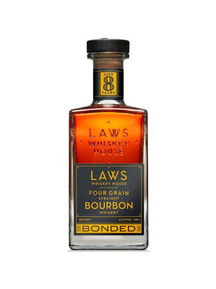 Laws Four Grain Straight Bourbon Bottled in Bond 8 Year Bottle on White Background