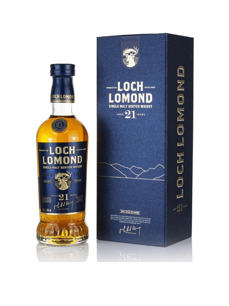 Loch Lomond 21 Year Old Single Malt Scotch Whisky, 750mL Bottle on White Background