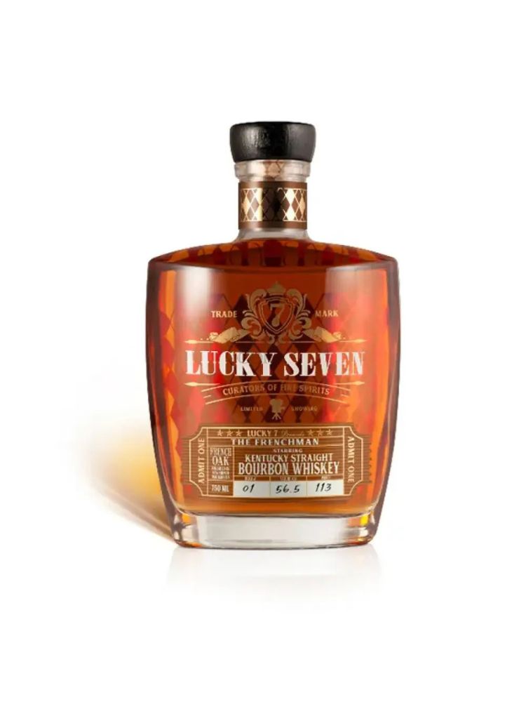 Lucky Seven Spirits The Frenchman Kentucky Straight Bourbon Whiskey Bottle on White Background