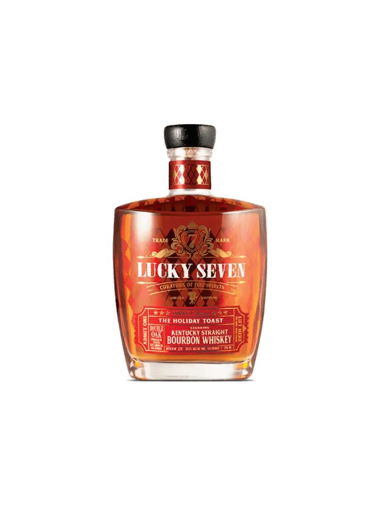 Lucky Seven Spirits The Holiday Toast Double Oaked Kentucky Straight Bourbon Bottle on White Background