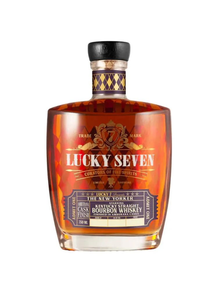 Lucky Seven Spirits The New Yorker Amburana Cask Finish Straight Bourbon Bottle on White Background