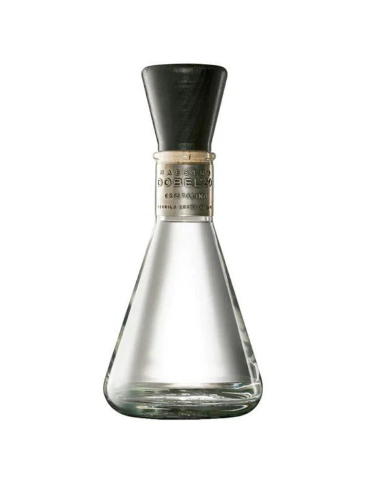 Maestro Dobel 50 Cristalino Extra Añejo Tequila bottle on white background.