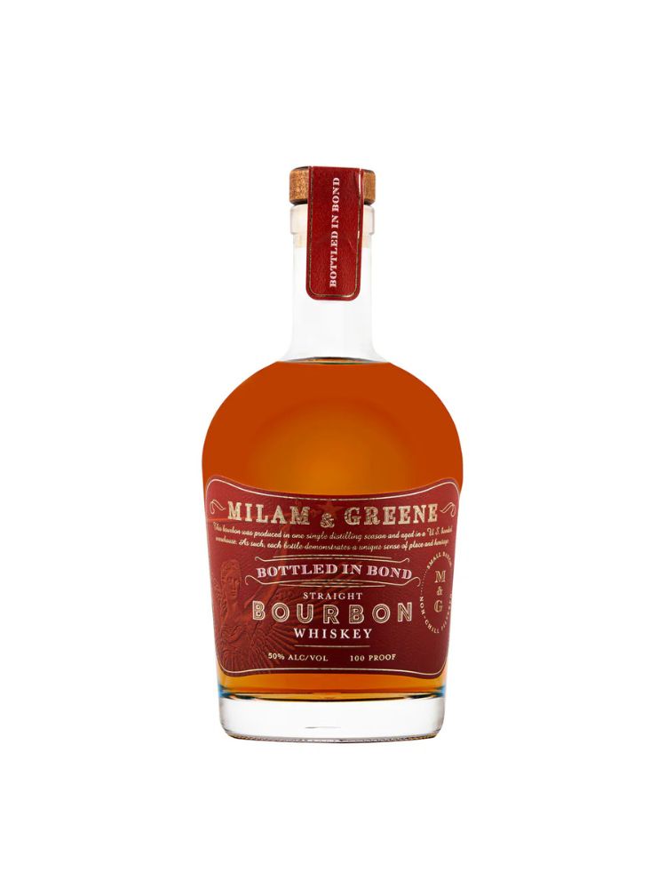 Milam &amp; Greene Bottled in Bond Straight Bourbon Whiskey Bottle on White Background